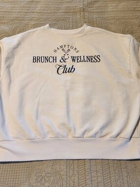 Modern Lux White Crewneck Sweatshirt with Navy Brunch & Wellness Club Graphic